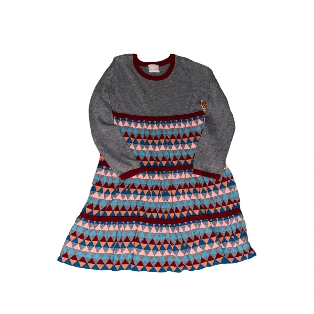 Hanna Andersson Long Sleeve Sweater Dress Red Gray Geometric Size 130/8